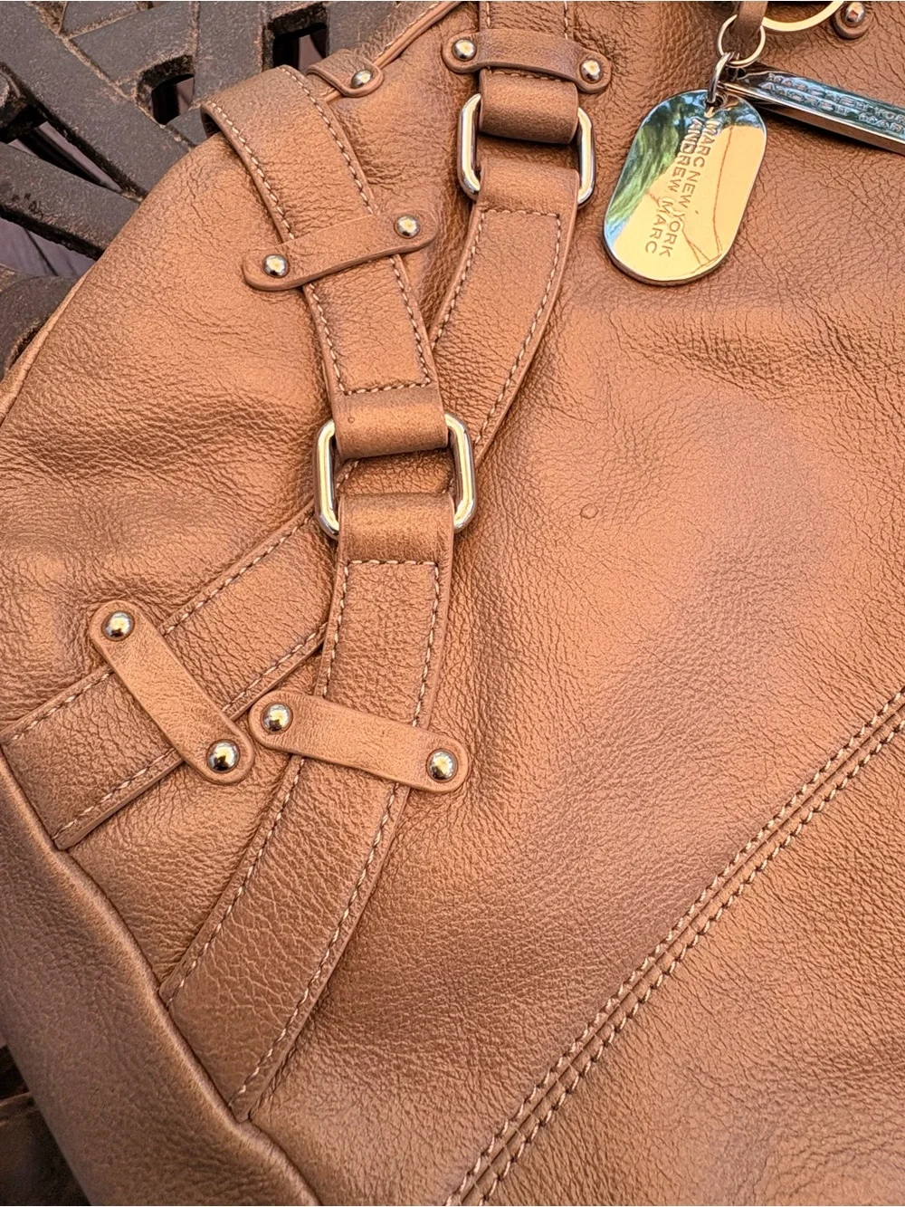 Andrew Marc Tan Pebbled Leather Hobo Shoulder Bag